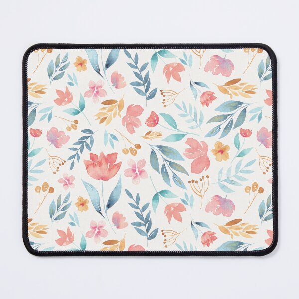Item preview, Watercolor floral in pink, blue and mustard, pretty botanical designed and sold by Ashleigh Fish.