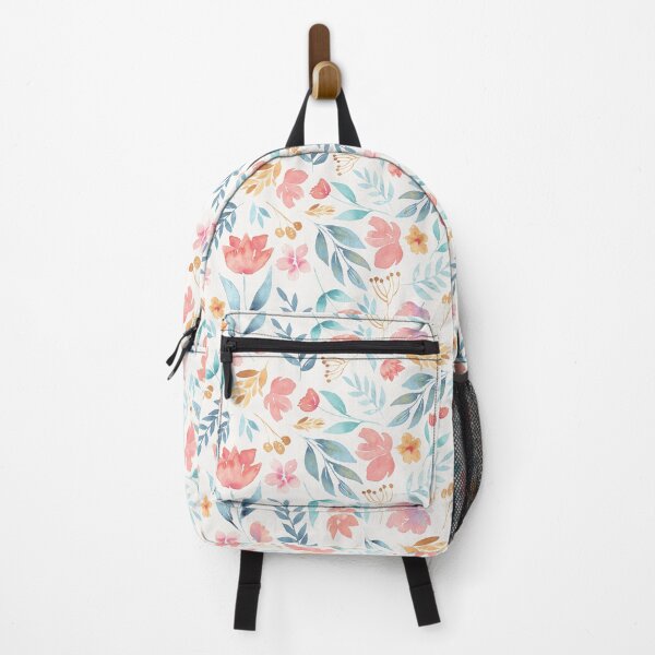 Item preview, Watercolor floral in pink, blue and mustard, pretty botanical designed and sold by Ashleigh Fish.