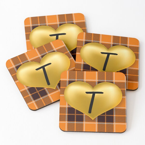Item preview, Abstract Warm Plaid-Puff Gold Heart with Initial-T designed and sold by SunMoonBeyond.