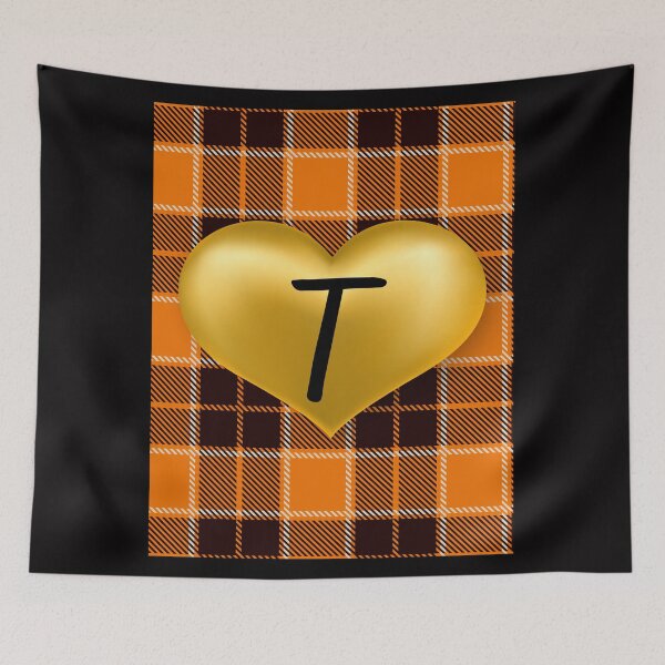 Item preview, Abstract Warm Plaid-Puff Gold Heart with Initial-T designed and sold by SunMoonBeyond.