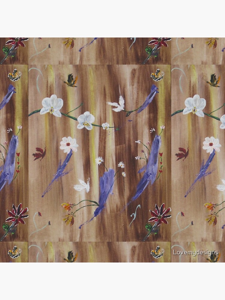Flowers and butterflies on natural wood background by Lovemydesigns