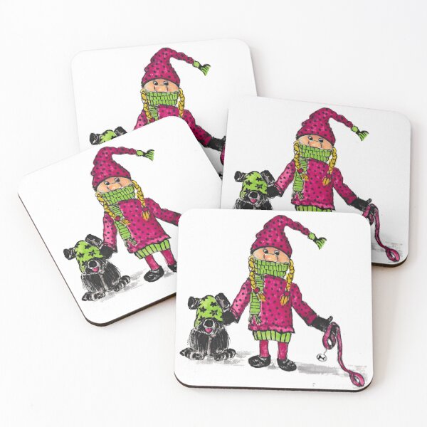 Item preview, Gnome girl in pink original art made by Becky Stouten using watercolor and black ink pen. Gnome Girls with her dog I hope you think it is cute  designed and sold by Becky Stouten.