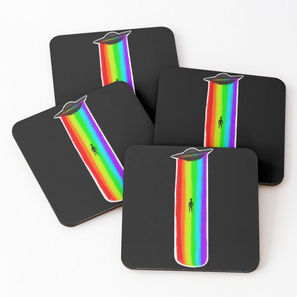 Item preview, Alien abducting a human in rainbow by ufo spacecraft flying designed and sold by Sorbelloart.