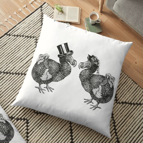 Mr and Mrs Dodo | Dodo Couple | Vintage Dodos | Black and White | Floor Pillow