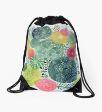 Succulent Circles Drawstring Bag
