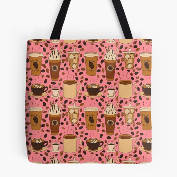 Item preview, Different Kinds of Coffee Seamless Pattern - Warm Brown Palette & Tulip Pink designed and sold by EcoElsa.