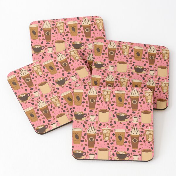 Item preview, Different Kinds of Coffee Seamless Pattern - Warm Brown Palette & Tulip Pink designed and sold by EcoElsa.