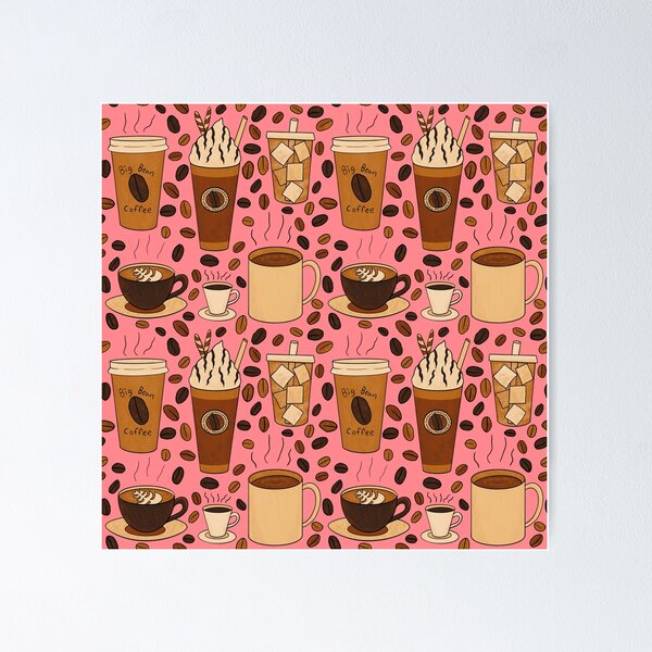 Item preview, Different Kinds of Coffee Seamless Pattern - Warm Brown Palette & Tulip Pink designed and sold by EcoElsa.