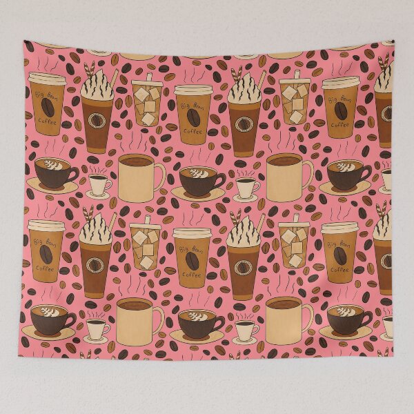 Item preview, Different Kinds of Coffee Seamless Pattern - Warm Brown Palette & Tulip Pink designed and sold by EcoElsa.