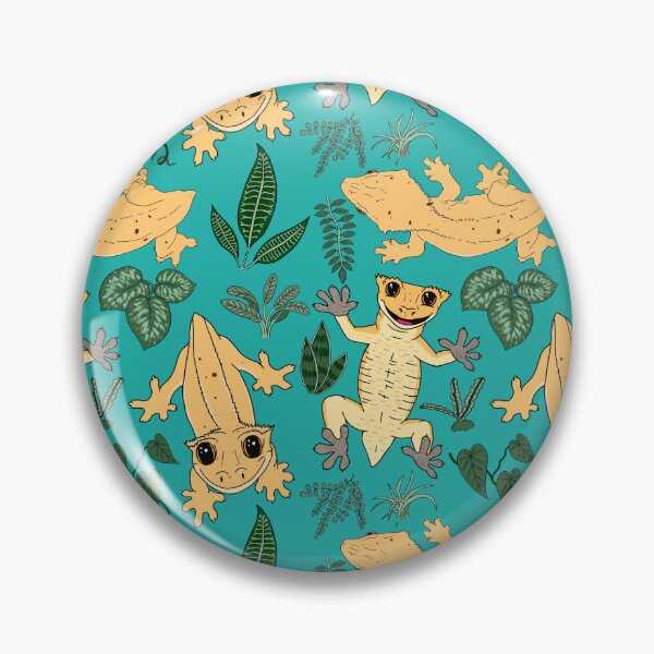 Item preview, Crested Gecko Frogbutt and tropical plant leaves pattern - lizards & leaves pattern - light sea green designed and sold by EcoElsa.