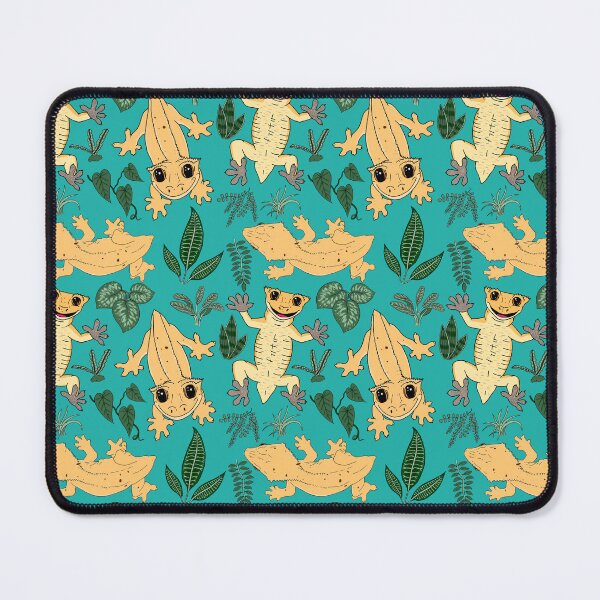 Item preview, Crested Gecko Frogbutt and tropical plant leaves pattern - lizards & leaves pattern - light sea green designed and sold by EcoElsa.