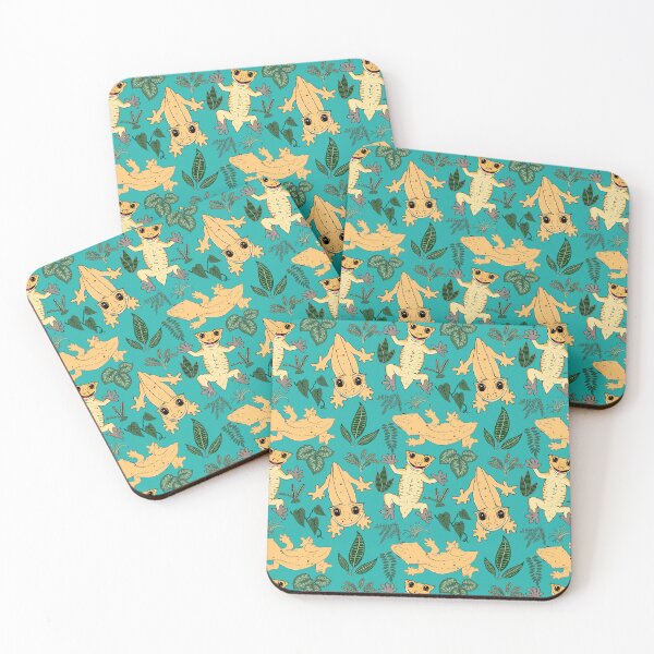 Item preview, Crested Gecko Frogbutt and tropical plant leaves pattern - lizards & leaves pattern - light sea green designed and sold by EcoElsa.