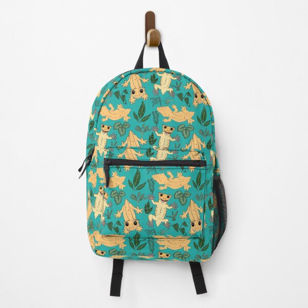 Item preview, Crested Gecko Frogbutt and tropical plant leaves pattern - lizards & leaves pattern - light sea green designed and sold by EcoElsa.