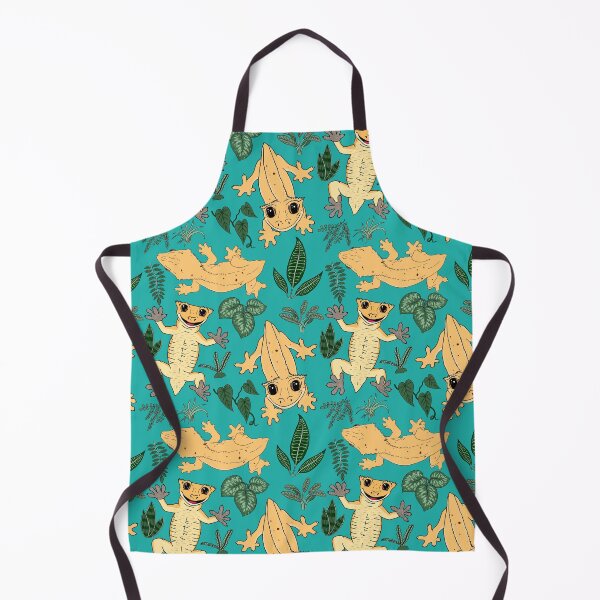 Item preview, Crested Gecko Frogbutt and tropical plant leaves pattern - lizards & leaves pattern - light sea green designed and sold by EcoElsa.