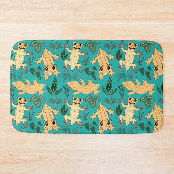 Item preview, Crested Gecko Frogbutt and tropical plant leaves pattern - lizards & leaves pattern - light sea green designed and sold by EcoElsa.