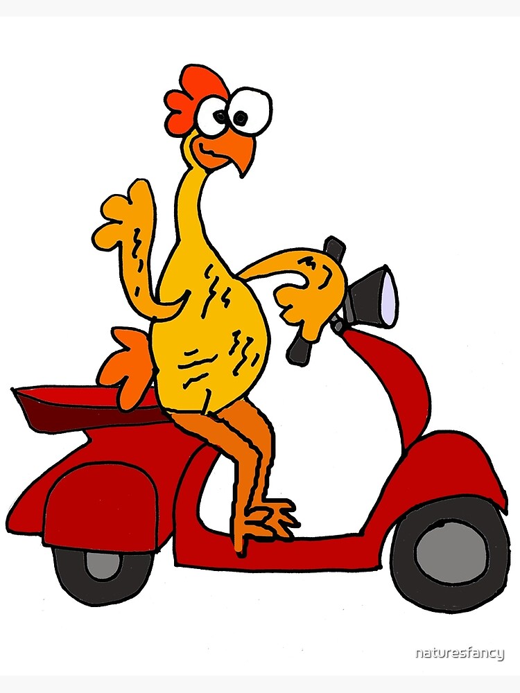 Humorous Rubber Chicken On Motor Scooter Art Board Print By Naturesfancy Redbubble