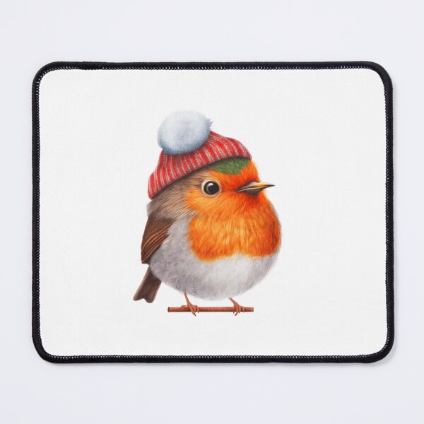 Item preview,  cute robin wearing a a pom pom toque Color pencil drawing designed and sold by TeeARTHY.