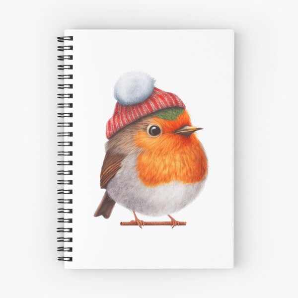 Item preview,  cute robin wearing a a pom pom toque Color pencil drawing designed and sold by TeeARTHY.