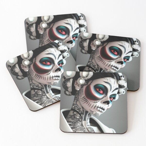 Item preview, La Catrina Cyborg with tattoos - modern cyberpunk digital art designed and sold by ai-mnesia.