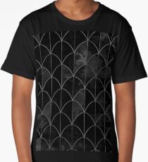 Mermaid scales. Black and white watercolor. Long T-Shirt