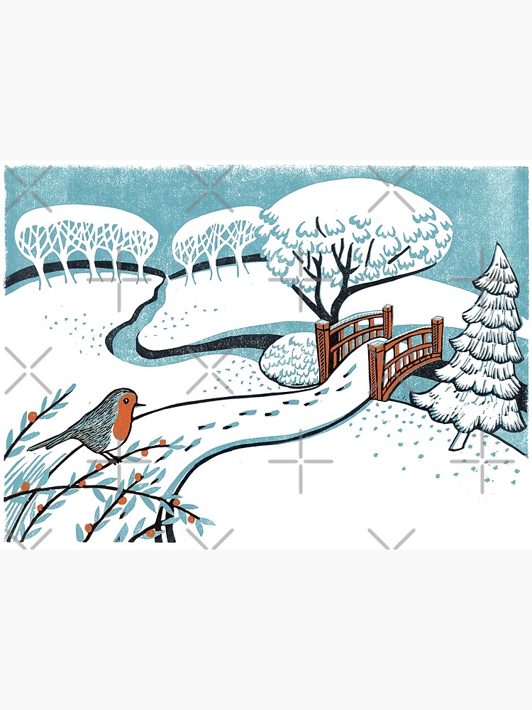 Thumbnail 2 of 2, Greeting Card, Snow, Bournemouth Gardens - linocut by Francesca Whetnall designed and sold by Cecca-Designs.