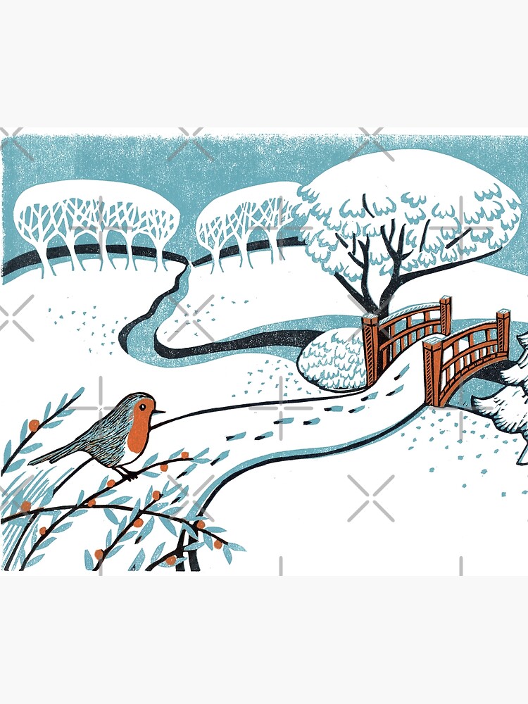Snow, Bournemouth Gardens - Original linocut by Francesca Whetnall by Cecca-Designs