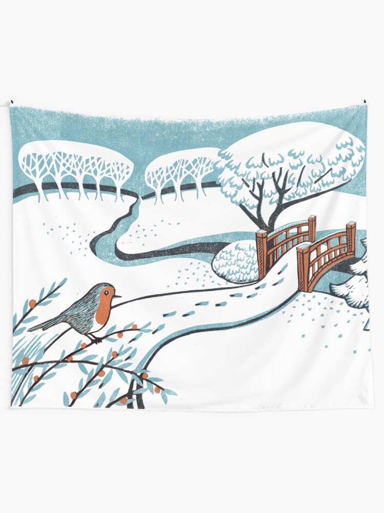 Alternate view of Snow, Bournemouth Gardens - Original linocut by Francesca Whetnall Tapestry
