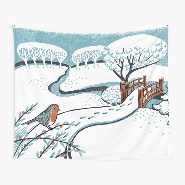 Snow, Bournemouth Gardens - Original linocut by Francesca Whetnall Tapestry