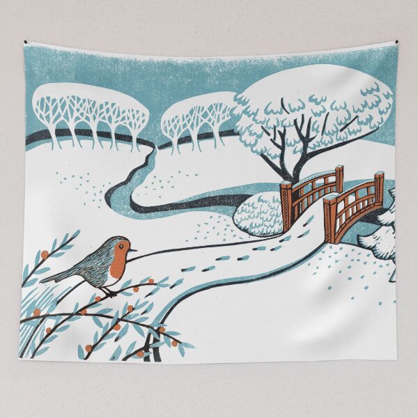 Item preview, Snow, Bournemouth Gardens - linocut by Francesca Whetnall designed and sold by Cecca-Designs.