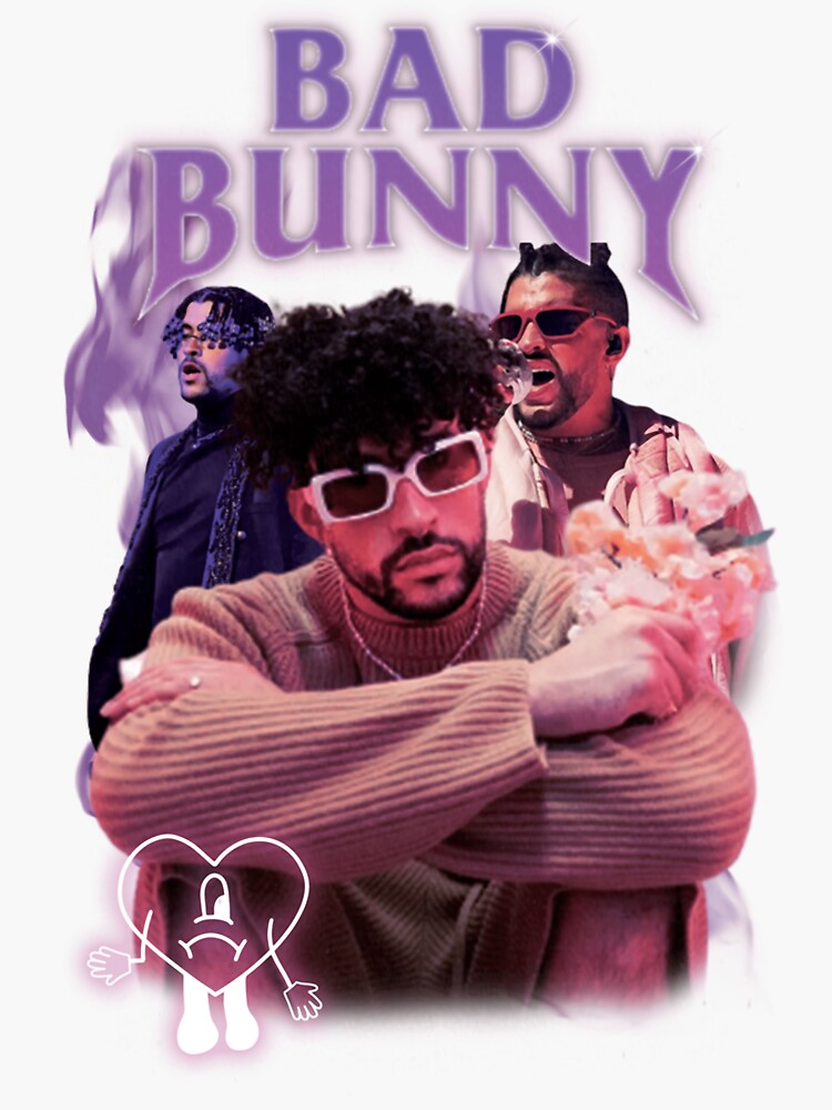 Bad Bunny in Sad Heart Baseball Jersey Sticker for Sale by