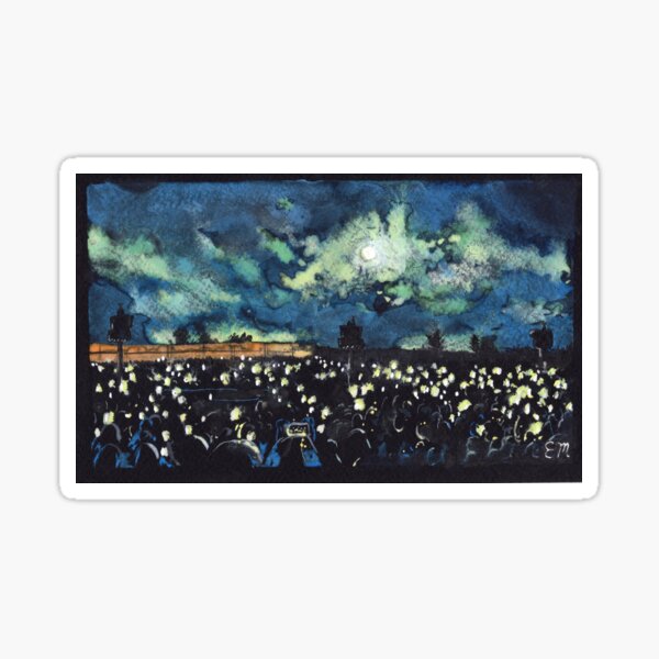 Full Moon Concert Crowd in Watercolor Sticker