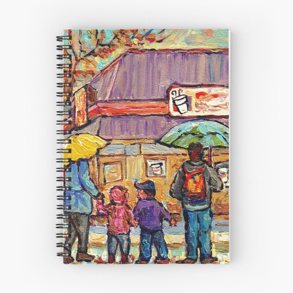 Item preview, FAMILY STROLL TO THE COFFEE SHOP RAINY DAY VERDUN STREET SCENE PAINTING MONTREAL ART CAROLE SPANDAU designed and sold by Carole  Spandau.