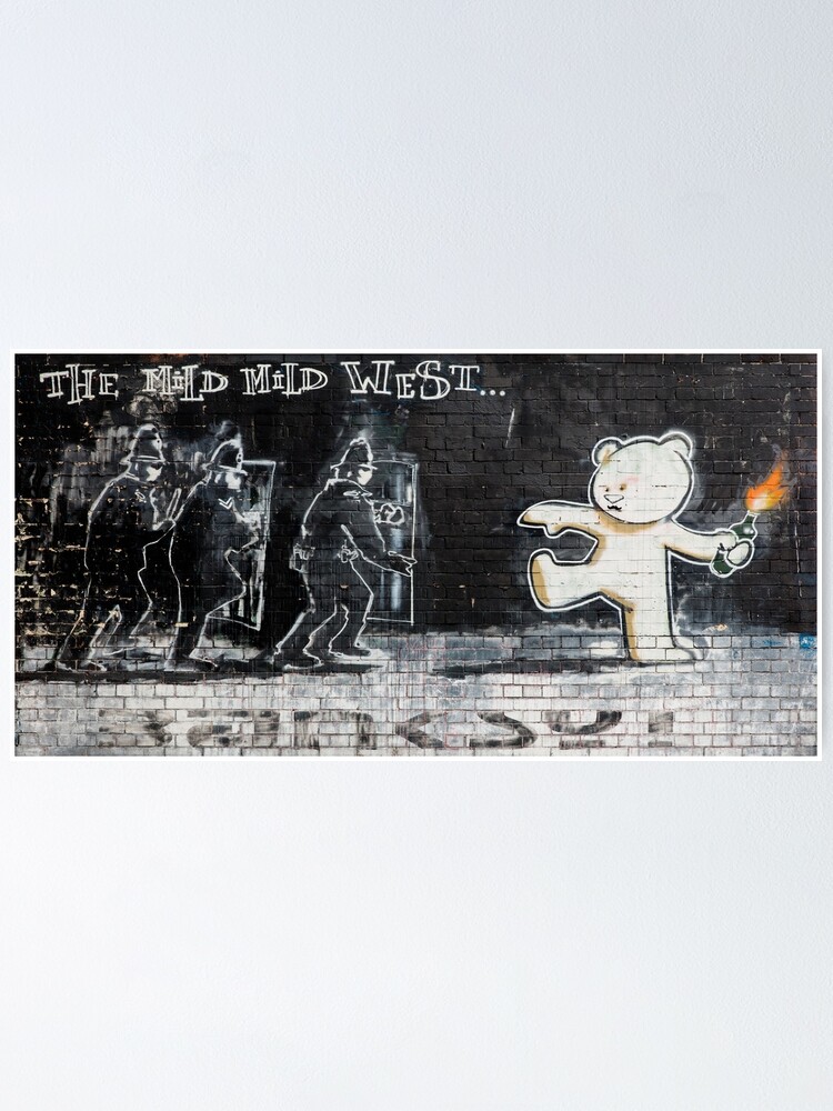 Banksy Mild Mild West Teddy Reprint on Framed Canvas Wall Art Home Decoration