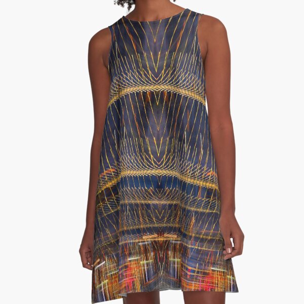 Light weaving red, yellow, blue, black A-Line Dress