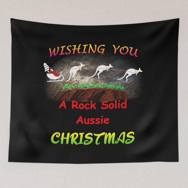 Artikelvorschau, Weihnachtsmann und Boomer-Känguru fliegen über Ayers Rock, Australien – ein einzigartiges Scribble-Art-Design – wir wünschen Ihnen ein solides australisches Weihnachtsfest entworfen und verkauft von Oaks Creations.