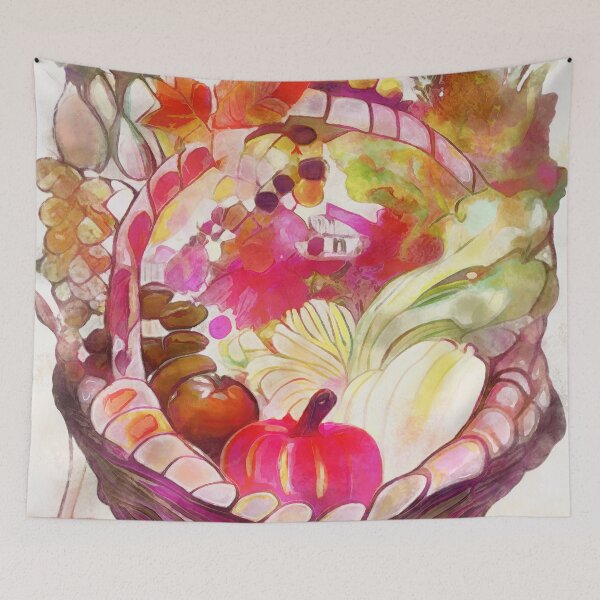 Item preview, Colorful fruits and vegetables in a basket designed and sold by AnnArtshock.