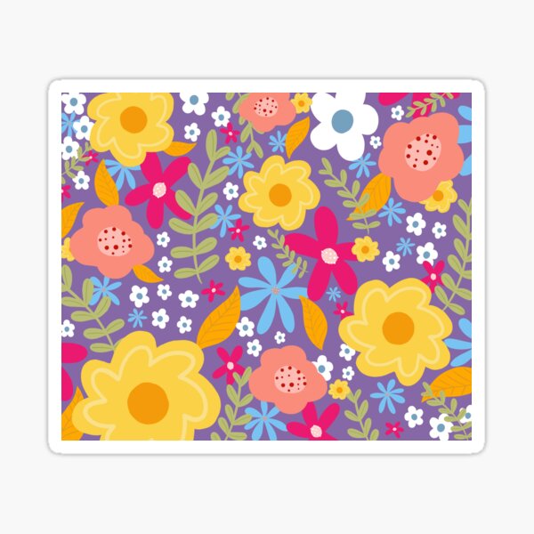 Yellow, Salmon, Mauve, White, Sky-Blue, Viola Floral Design. Sticker
