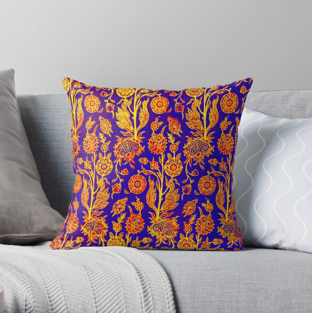 Resplendent Floral Yellow Red Blue Pattern Throw Pillow