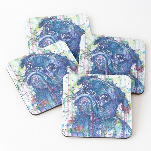 Item preview, PUG watercolor and ink portrait designed and sold by lautir.