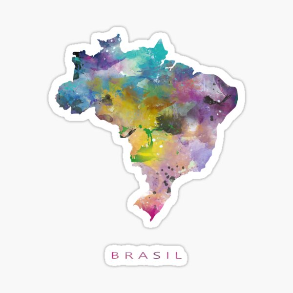 Brasil Map Sticker In Trendy Colors. Etiqueta De Viagem Em Forma