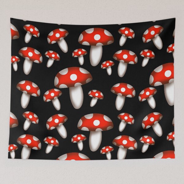 Item preview, Amanita Red and White Polka Dot Mushroom Fungus with Black background designed and sold by Karen Ekdahl.