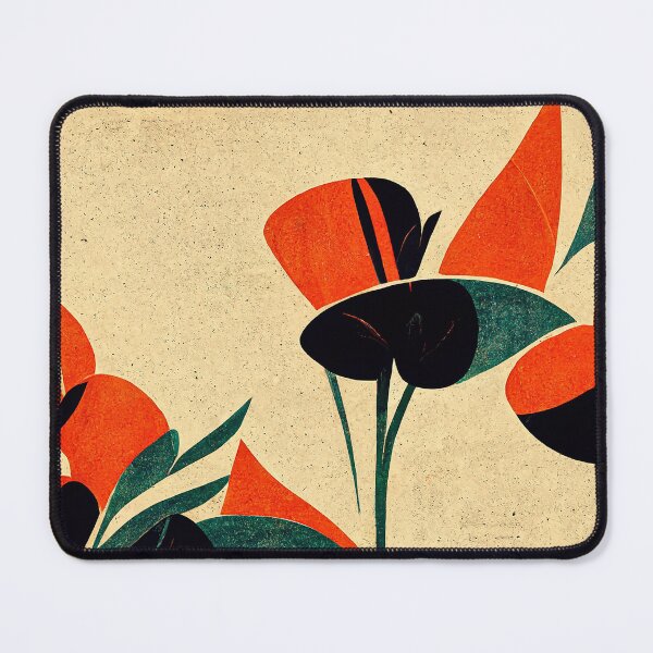 Item preview, Abstract red and black art deco poppy flowers on a light pastel background. designed and sold by justinasv775.