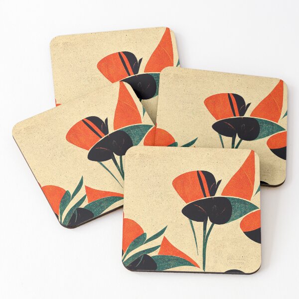 Item preview, Abstract red and black art deco poppy flowers on a light pastel background.  designed and sold by justinasv775.