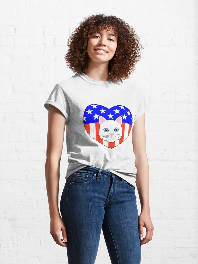 Classic T-Shirt, ALL AMERICAN CAT LOVER designed and sold by Catinorbit