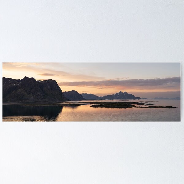 Item preview, Rolvsfjorden Vestvagoya mountains sunrise Lofoten Islands designed and sold by panoverse.