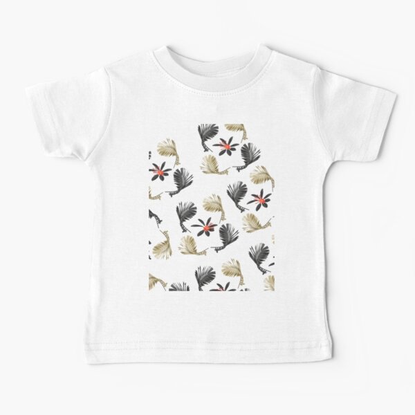 Golden Decorative Tropical Palm Leaves and Flowers Pattern Baby T-Shirt