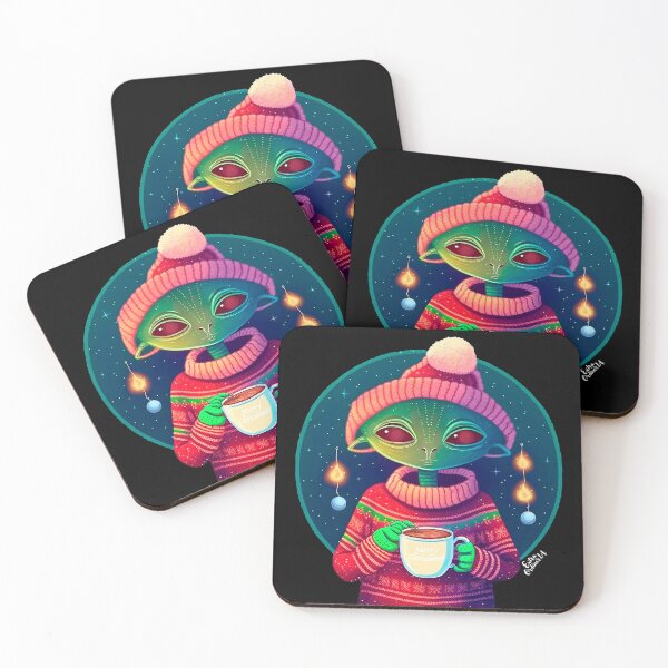 Item preview, Christmas Funny Alien Drinking Coffee Wearing Sweater designed and sold by extraordinar-ia.