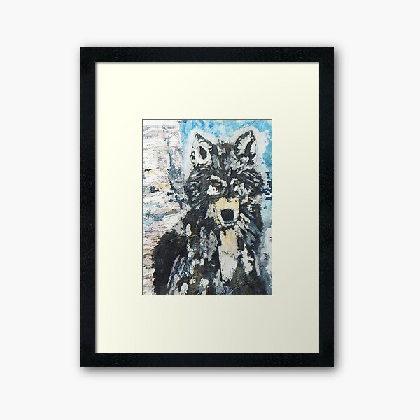 Batik Watercolour Wolf in Snow Framed Art Print
