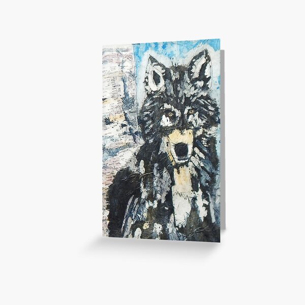 Batik Watercolour Wolf in Snow Greeting Card