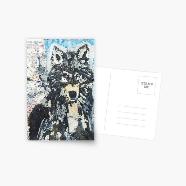 Batik Watercolour Wolf in Snow Postcard